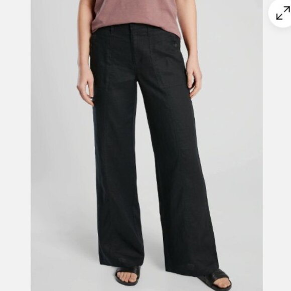 Athleta Women's Cabo Retreat Black Linen Wide Pants Size 8 - Picture 1 of 9